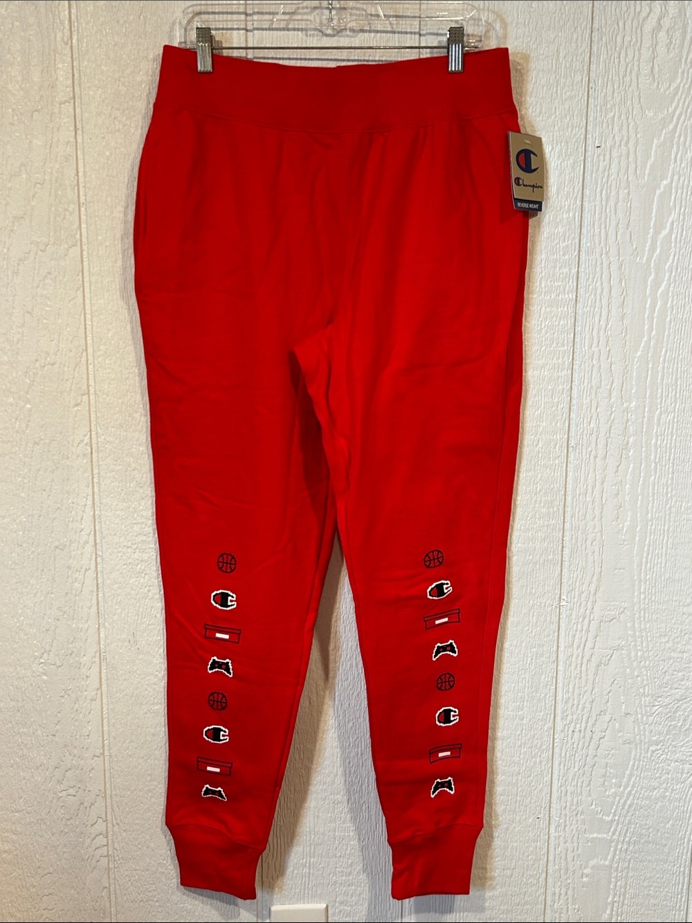 NEW Men’s Champion Red Logo Jogger Sweatpants with Side Emblems